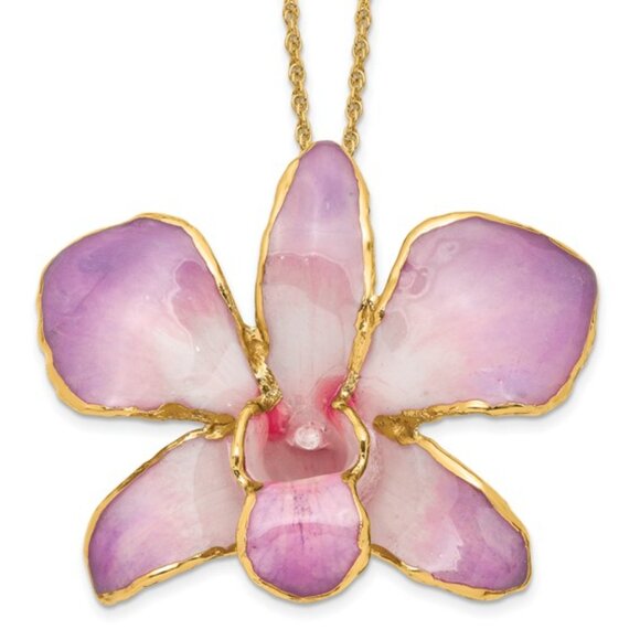 24k Gold Trim lacquer Dipped Real Dendrobium Orchid 20 inch Gold-tone Necklace - Picture 10 of 13